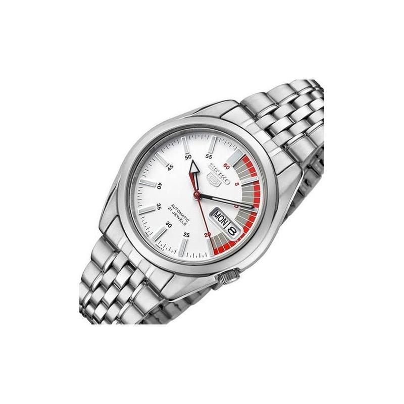 Seiko Seiko5 30 метров водонепроницаемые Автоматические Мужские часы на стальном ремешке белый циферблат SNK369K1