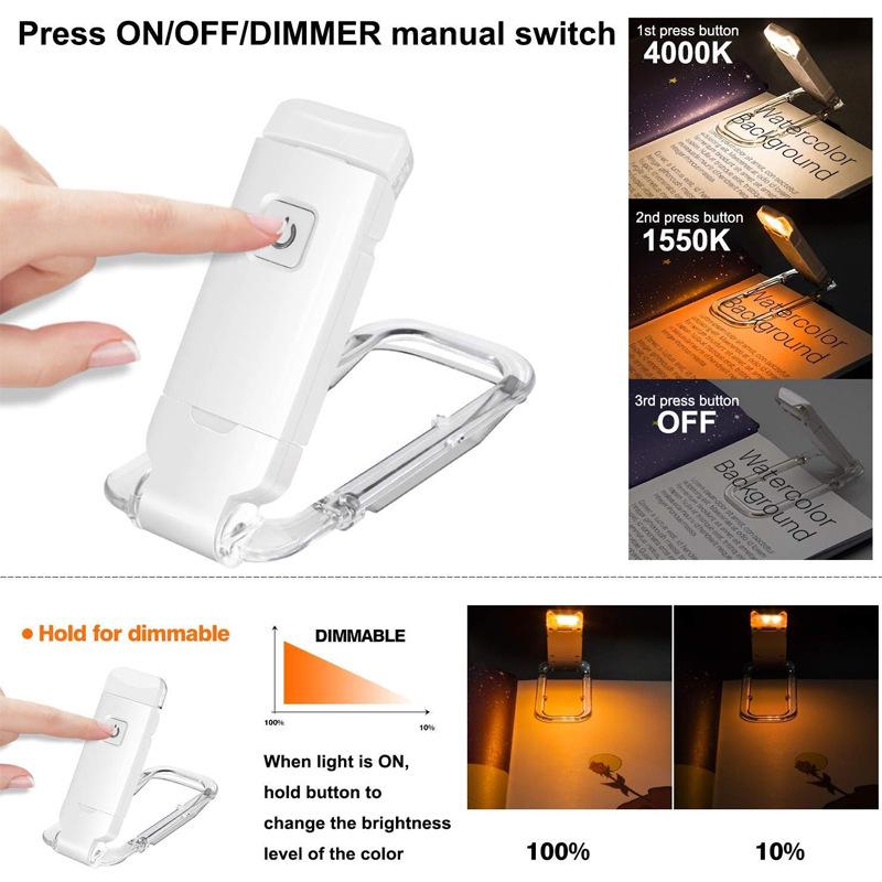 USB Rechargeable Reading Light Clip-On, Adjustable Portable Bookmark Light