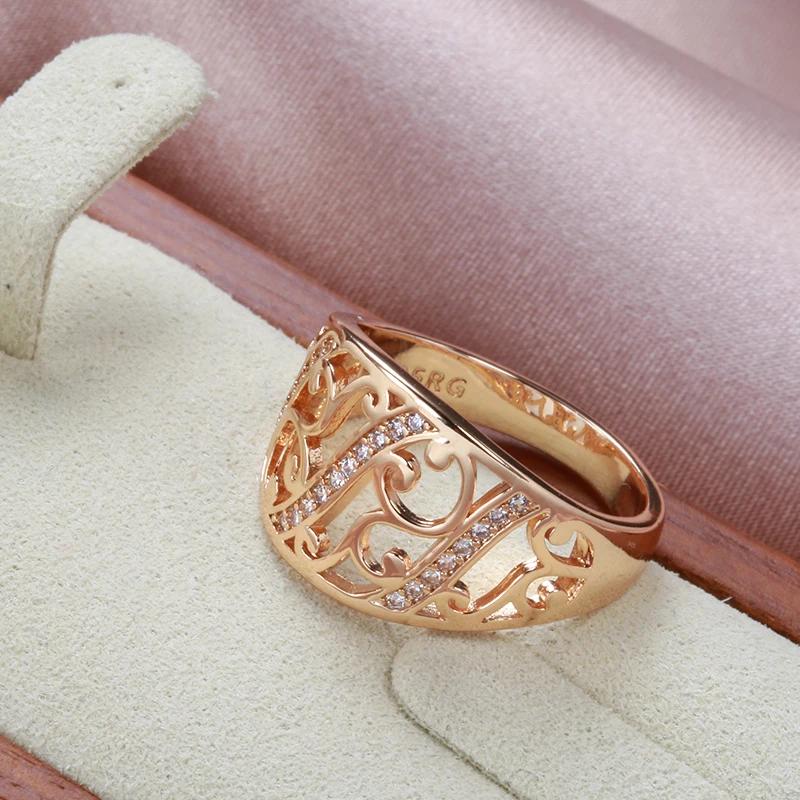 Rose Gold Color Ethnic Bride Rings For Women Fashion Natural Zircon Accessories Hollow Flower Daily Fine Jewelry