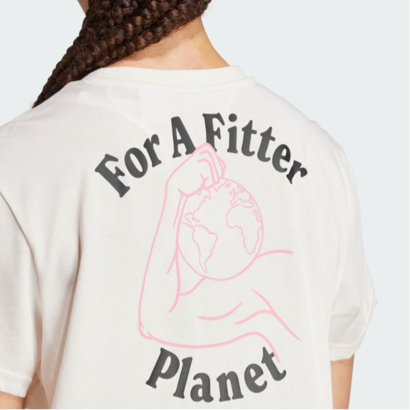 Adidas X Les Mills A Fitter Planet Printed Loose Fitness T-Shirt Women Tops Pink White JJ3160