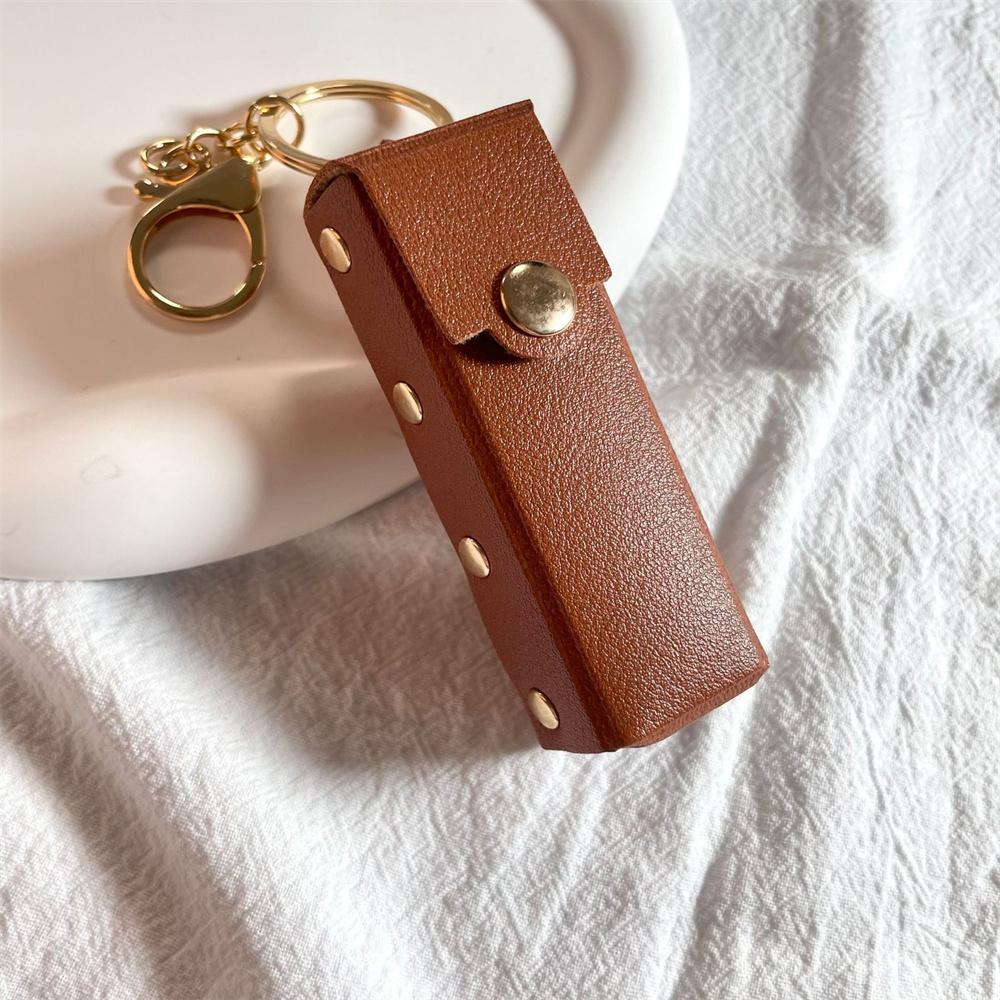 Lip Gloss Lipstick Bag Keychain Holder Solid Leather Chapstick Pouch Key Ring Portable Lip Balm Bottle Packaging Cover Key Chain