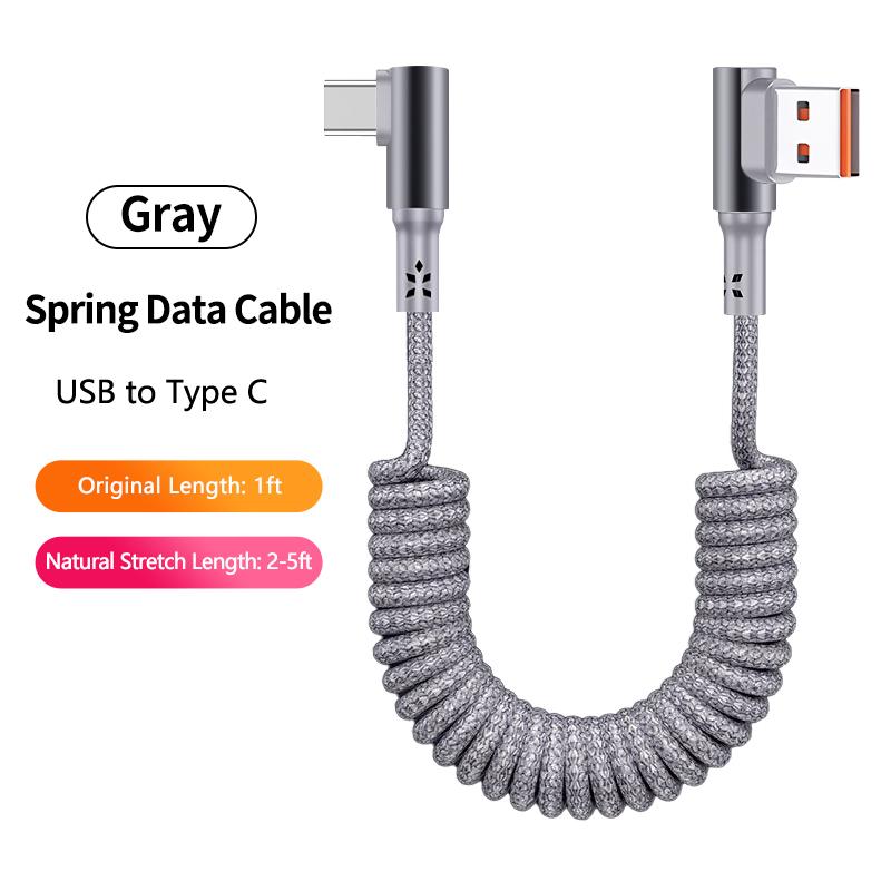 Right-Angle Nylon Data Cable PD100W Fast Charging USB-A/Type-C for IPhone14/15/16/17 for for for Car Retractable
