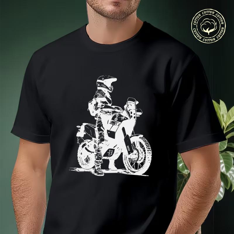 Woman Wearing A Full-face Helmet And Riding Gear Men's Moto T Shirt Casual Dress High Mens Cott