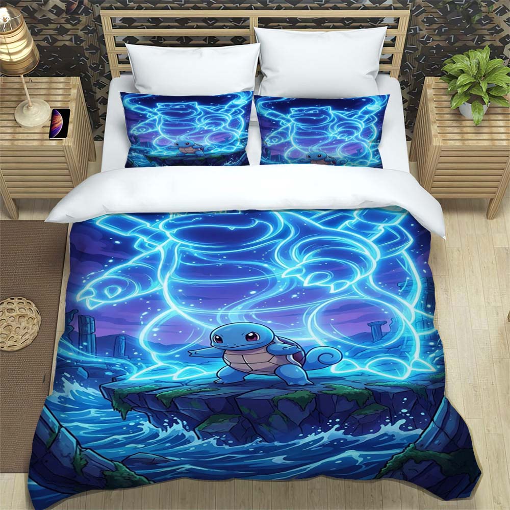 Squirtle-themed bedding sets available in various sizes, featuring soft duvet covers and pillowcases—suitable for teenagers, chi