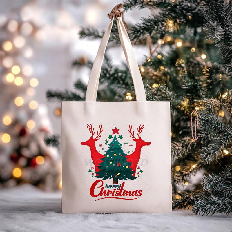 Christmas Christmas Printed Canvas Bag Large Capacity Casual Trend Student Shoulder Bag Tote Bag