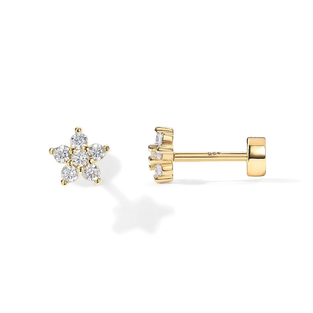Cercei Stud Floare Earrings 14K Gold Plated 925 Sterling Silver Zirconia Hypoallergenic Flower Studs 4.5x4.5cm Gold