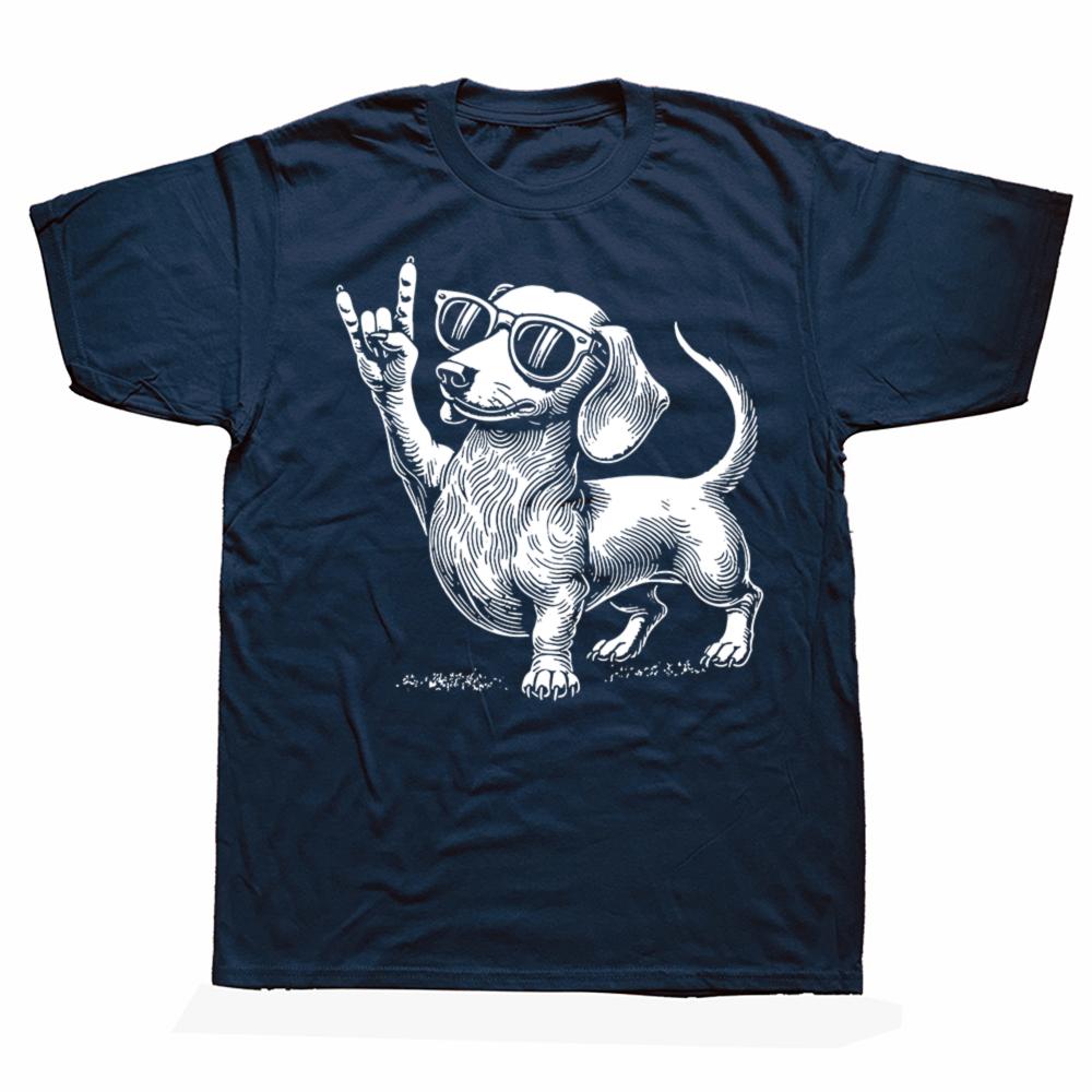 Rock Music Funny Heavy Metal Dachshund Dog T Shirts Cotton Birthday Gifts Mens Clothing Fashion Casual Loose Oversized T Shirt