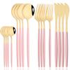 16pcs Mirror Pink Gold Flatware Stainless Steel Cutlery Set Knife Coffee Spoon Fork Dinnerware Set Western Kitchen Tableware
