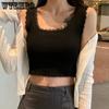 Tank Tops Women Plain Lace Up Crop Tank Top for Women Basic Solid Sexy Crop Tops Square Neck Plain Crop Tops Summer