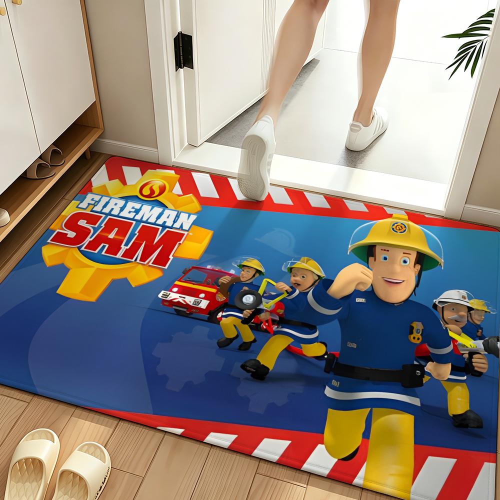Cartoon F-Fireman S-Sam Floor Mat Soft Flannel Entrance Door Mat Non Slip Absorbent Bathroom Bedroom Floor Rug