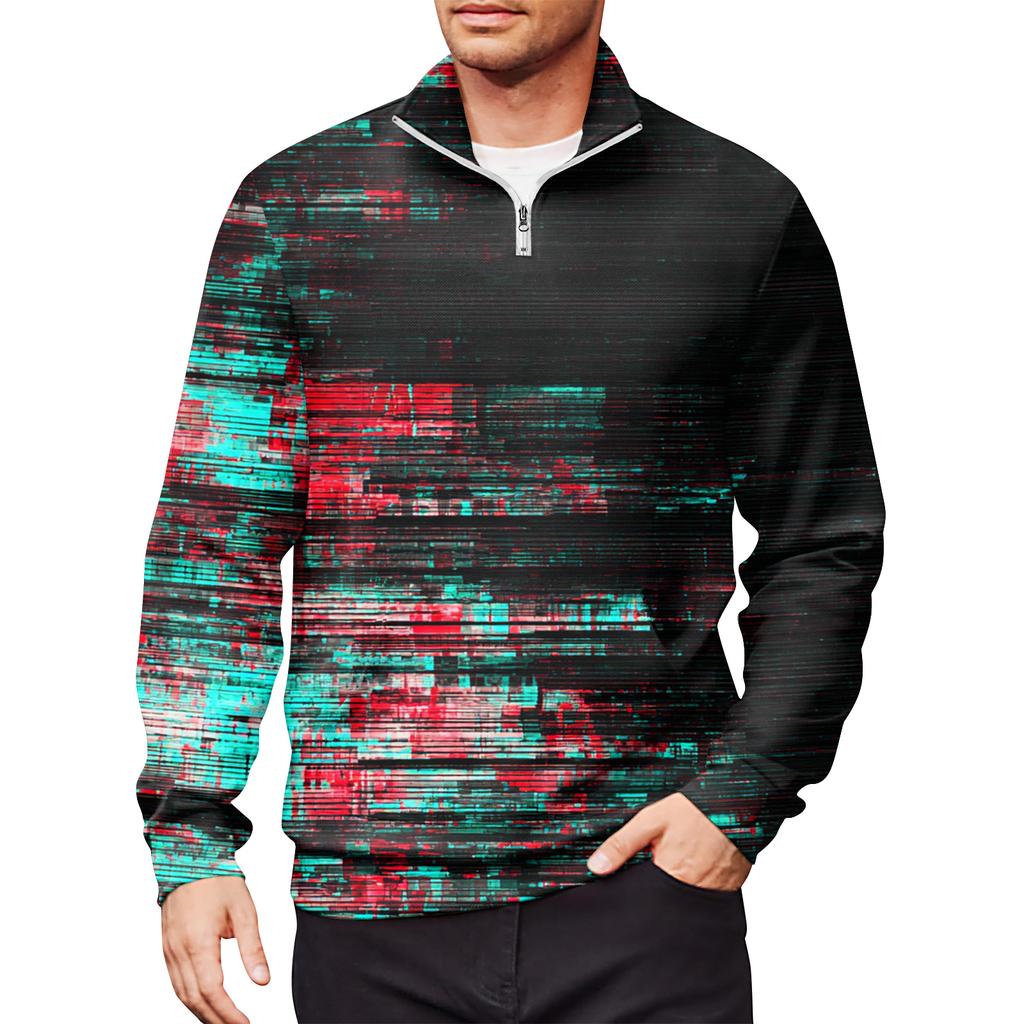 Мужской свободный повседневный свитшот на молнии 1/4, модный топ с длинным рукавом и принтом, с карманами