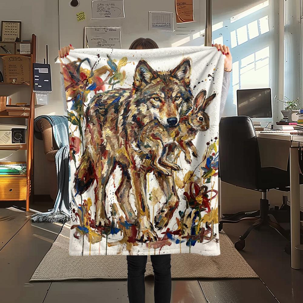Wolf Abstract Print Flannel Blanket, High quality Comfortable for All Seasons, Home Decor, Warmth and Comfort, Perfect for Christmas Gifts144