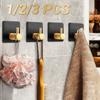 1/2/3PCS Self Adhesive Wall Hook Black Gold Hanging Coat Hooks Bathroom Towel Holder No Drill Bathroom Organaizer Accessories