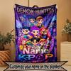 Custom Name Personalized Demon Hunters Kpop Print Blanket, Home Decor, Bedroom, Sofa, Camping, Couch, Gifts for Birthday Christmas