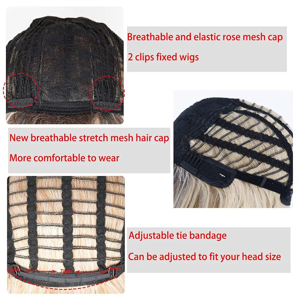 Women Short Platinum Blonde Ombre Wavy Wig with Bangs for Women Cosplay Party Wigs Natural Looking for Daily Use