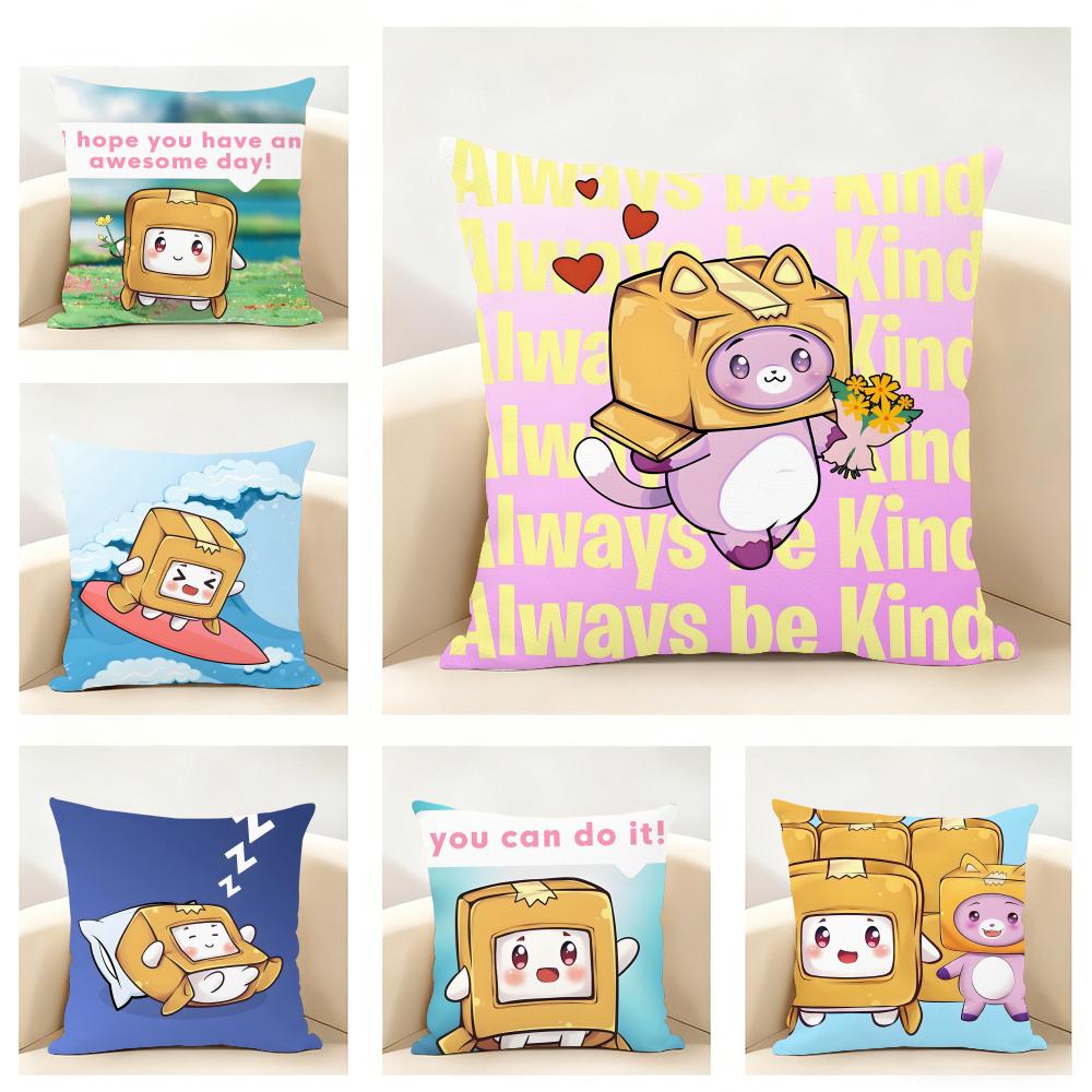 Funny Cute Cartoon LLankyboxesES Cushion Cover Linen Pillowcase Soft for Sofa Bed Home Room Decor