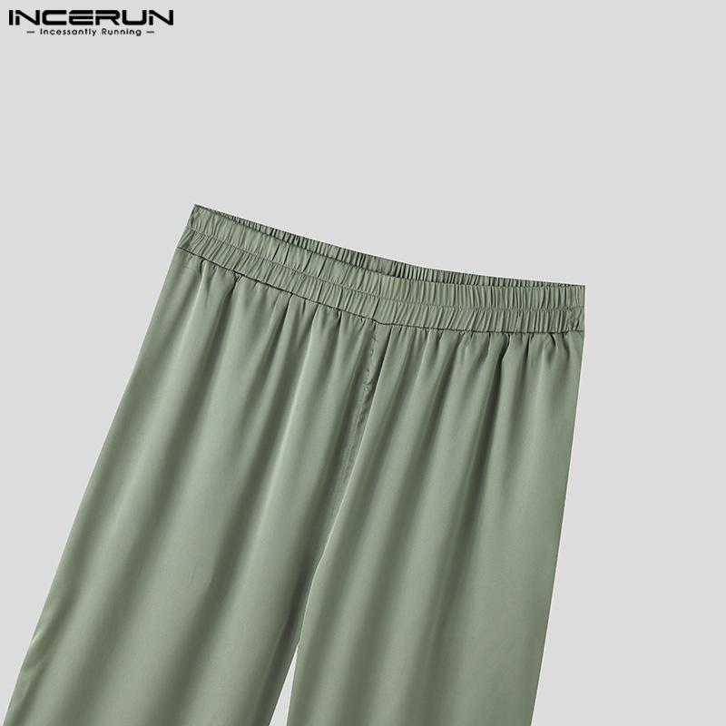 INCERUN Мужские однотонные атласные топы и брюки из двух частей с короткими рукавами