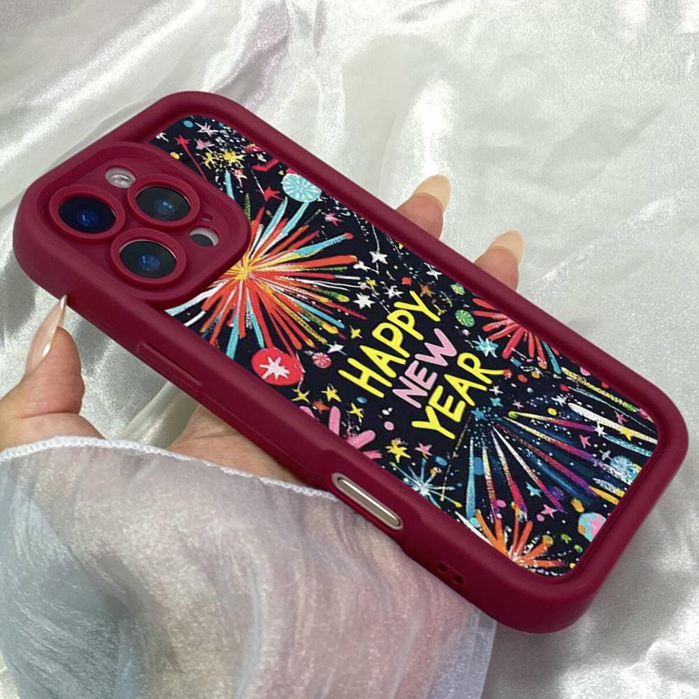 JT374 Новогодний фейерверк для iPhone 17 16 15 14 13 Pro Max Samsung S26 S25 Ultra A17 A07 A56 A16 Xiaomi 15T Redmi 15c Note 14 13 Мягкий чехол