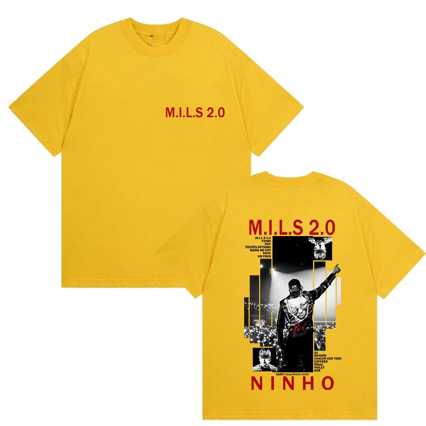2025 Summer Rapper NINHO M.I.L.S 2.0 Album Merch T Shirt Men's Gothic Hip Hop Leisure Retro Style Cotton Short Sleeve T-shirt
