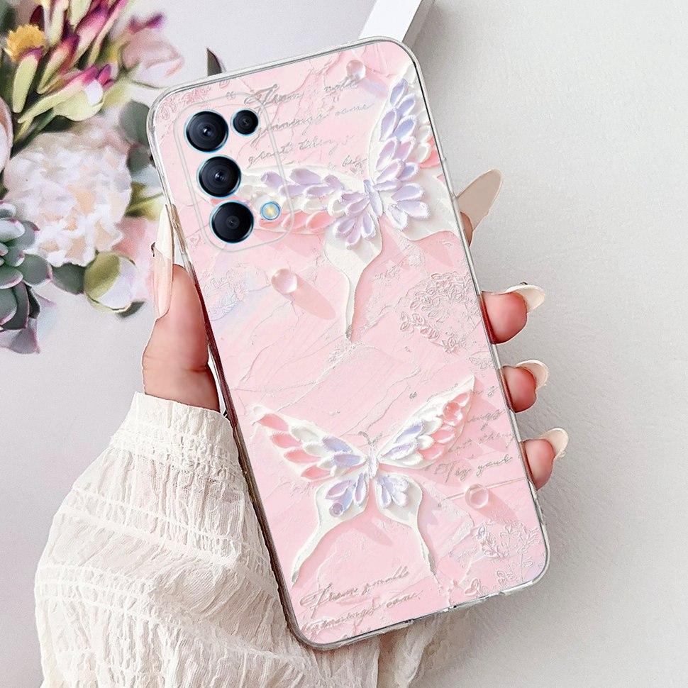 For Oppo Reno5 5G Case Stylish Flower Butterfly Soft Silicone Case For Oppo Reno5 Reno 5 K 5K Cases CPH2145 Cover Coque Bumper