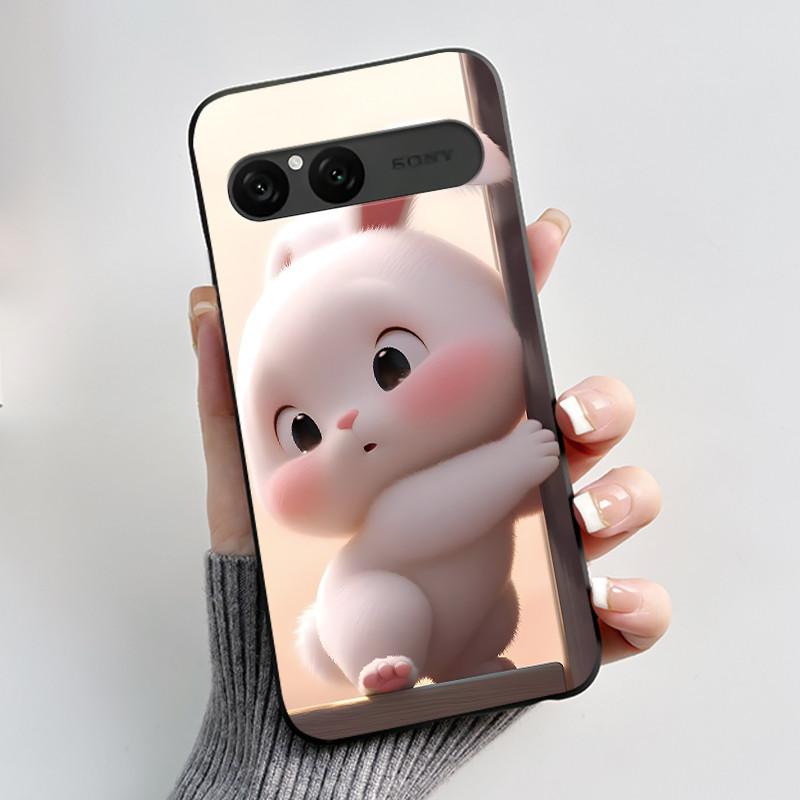 Cute Case For Sony Xperia 10 VII Fundas Capa Printing Shell Protective Cover Soft Silicone Cartoon Black Casing Coque