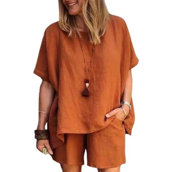 2 шт./компл. пуловер женский костюм с круглым вырезом плюс размер однотонный топ шорты костюм женский аксессуар