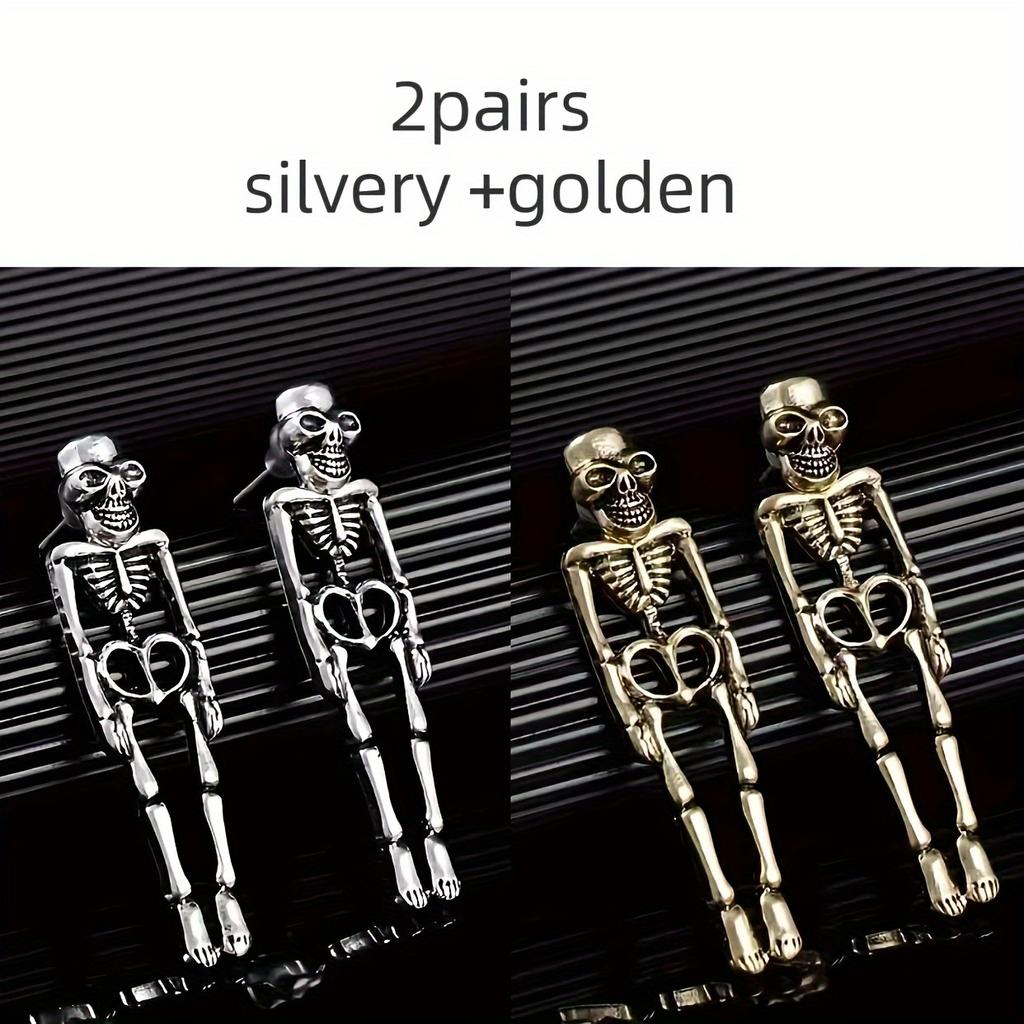 2 пары сережек-подвесок в стиле скелета на Хэллоуин, серьги-подвески в стиле ретро для вечеринки, серьги-подвески в стиле привидения