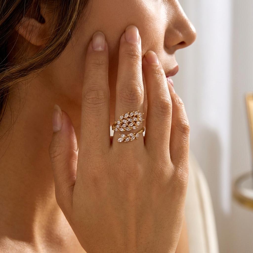 Minimalist Wheat Ear Open Ring for Women Exquisite Shiny CZ Stone Geometry Adjustable Ring Friendship Birthday Jewelry Gift