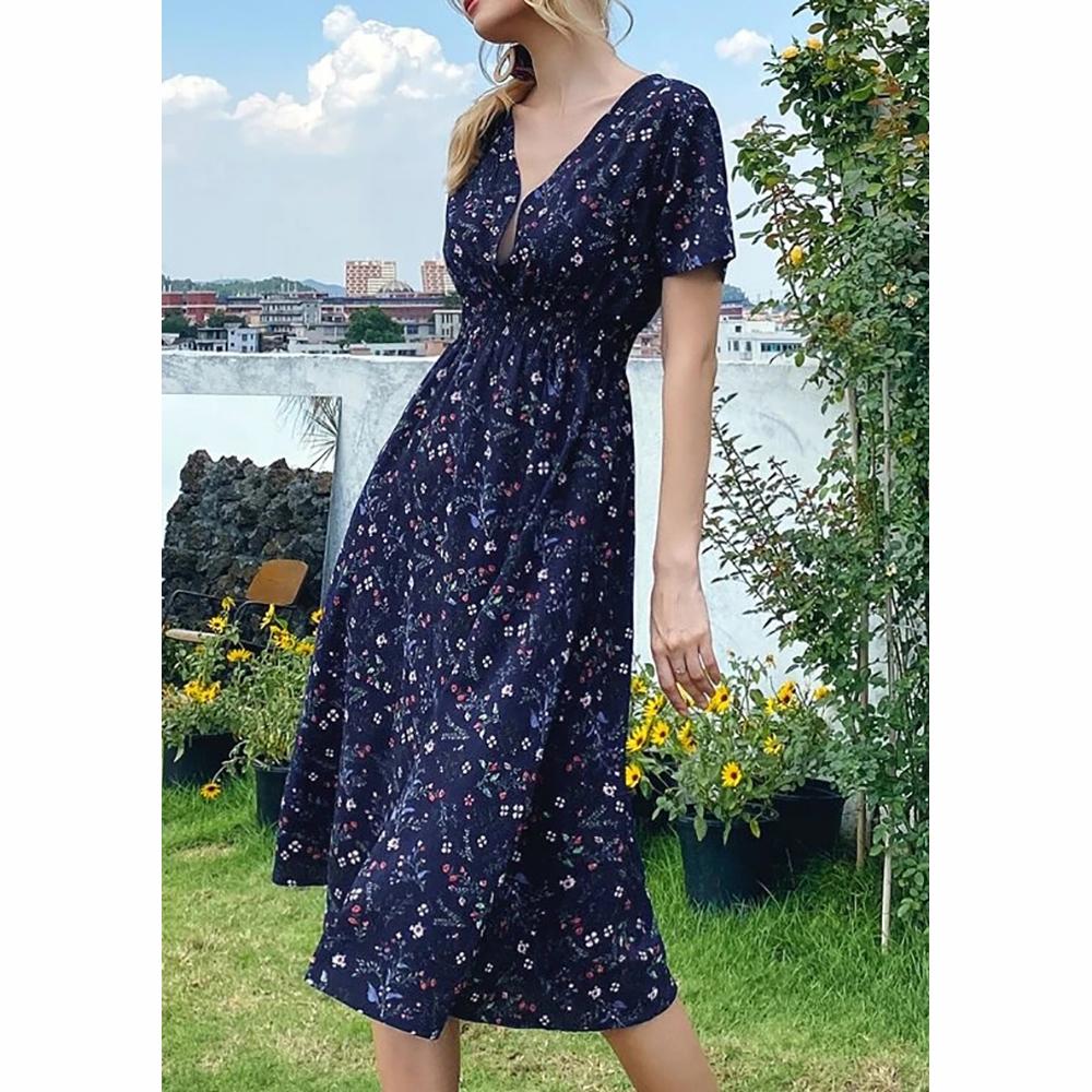 Lapa Женское богемное платье-миди в стиле бохо с V-образным вырезом и цветочным принтом