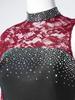 Womens Lyrical Dance Asymmetrical Bodysuit Dress Single Long Sleeve Floral Lace Irregular Hem Skirt