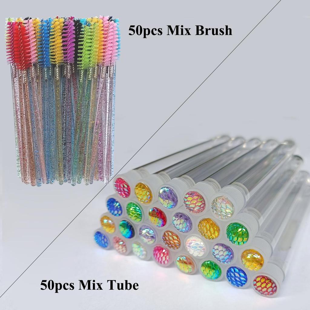 50pcs Reusable Mascara Wand Tube for Eyelash Extension Eyelash Spoolies Cleaning Eyebrow Brush Resin Drill Replaceable Dust-proof