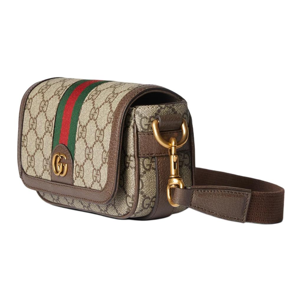 Gucci Мини-сумка через плечо Supreme Double G со съемным регулируемым плечевым ремнем, из канвы и кожи, мужская, бежево-черная 795466-FABIA-9741