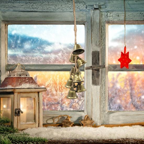 Christmas Bell Pendant Rustic Metal Hanging Decorative Bell with Jute Rope Vintage Wind Chimes Wall Hanging for Home Decor