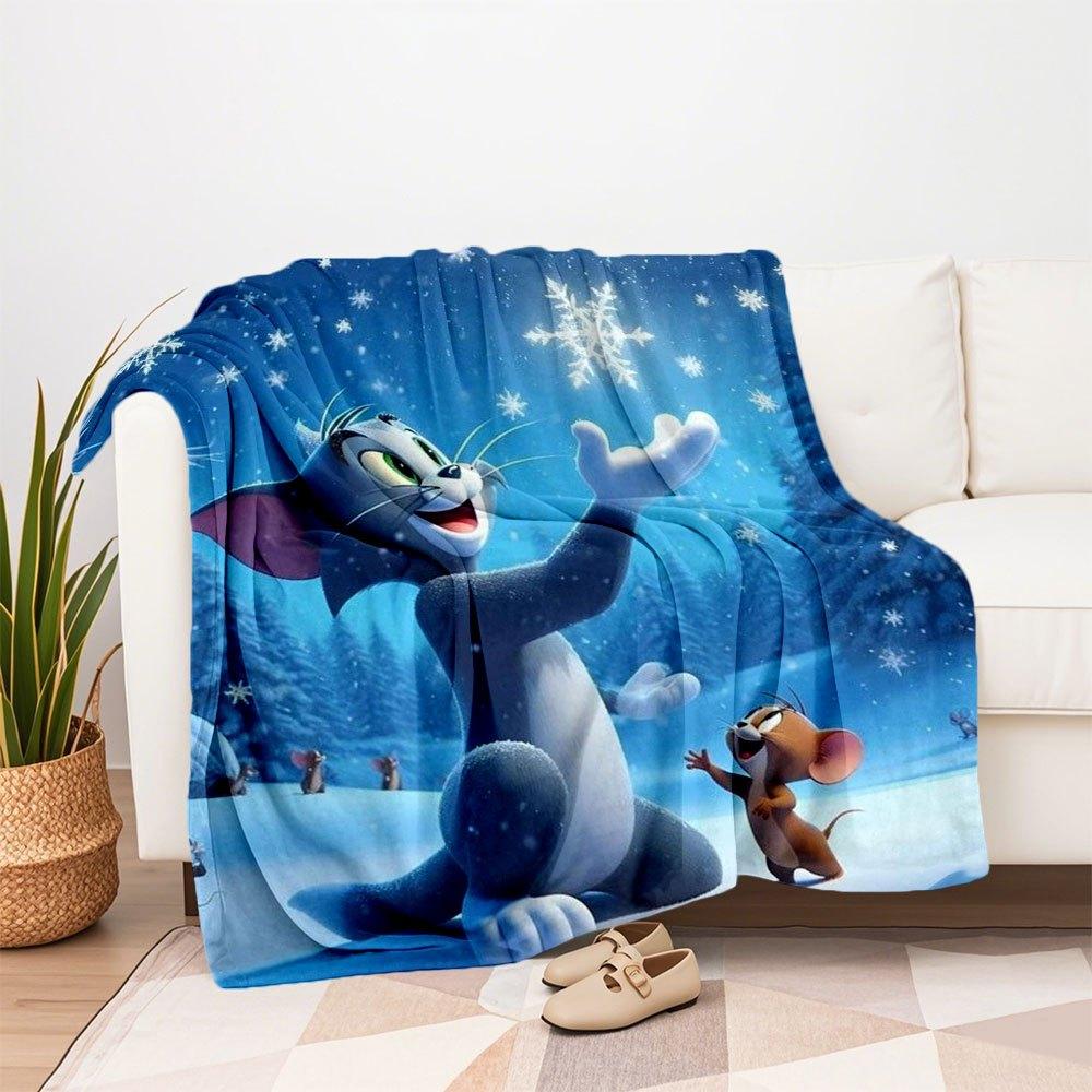Tom & Jerry Winter Snowflake Phone WallpaperBlanket Flannel Throw Blanket for Sofa, Bed, Travel, Camping, Office
