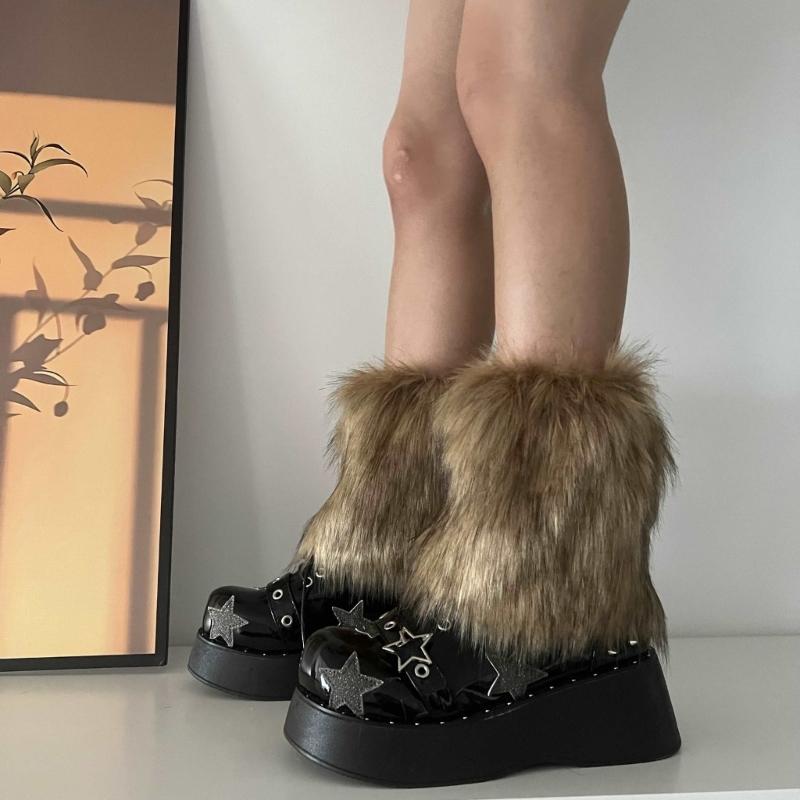 Womens Furry Party Costume Sexy Y2K Faux Furs Fuzzy Long Boots Shoes Cuffs Cover Leg Warmers/Boot Sleeves/Boot Covers