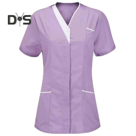 Nurse Uniform Scrubs Tops Women V-neck Short Sleeve Pockets Overalls Uniforms Patchwork Color Nursing Working Tops Workwear