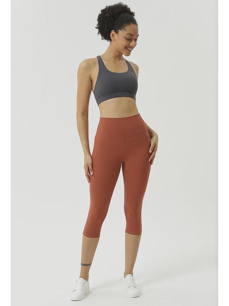 Женские двухсторонние отшлифованные штаны для йоги с высокой талией – телесного цвета, укороченные, облегающие, удобные для европейского и американского стилей