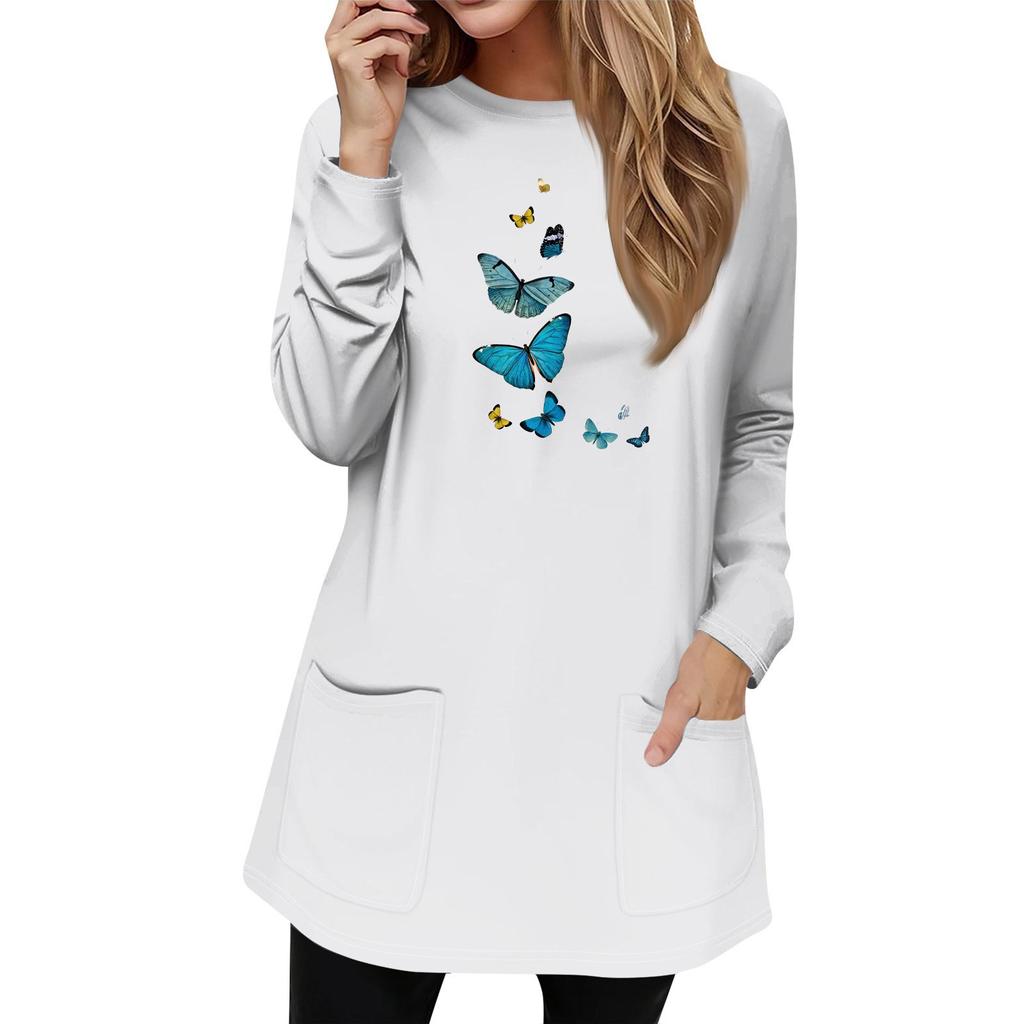 Женская толстовка, пуловер, спортивная одежда, карман, принт, повседневный топ с круглым вырезом и длинными рукавами