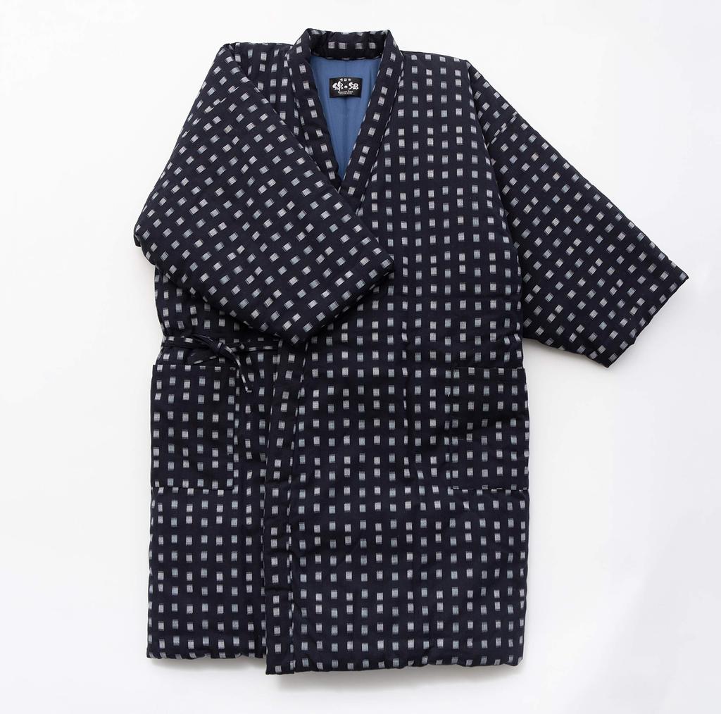 Watanosato Kurume Orimae Long Hanten for Men Size Fits Most Gray White (One (M-L), Square)