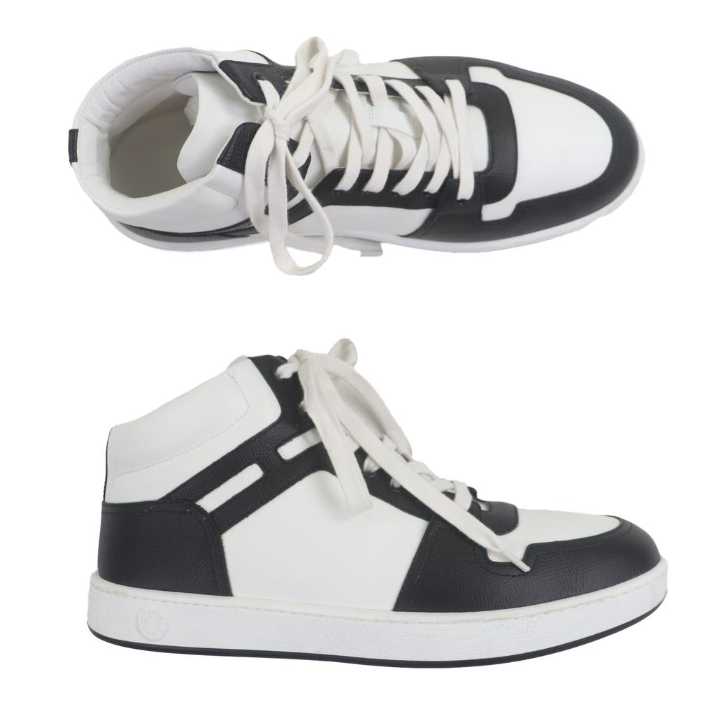 Excellent HERMES High cut sneakers inject White black leather mens 43.5 Used