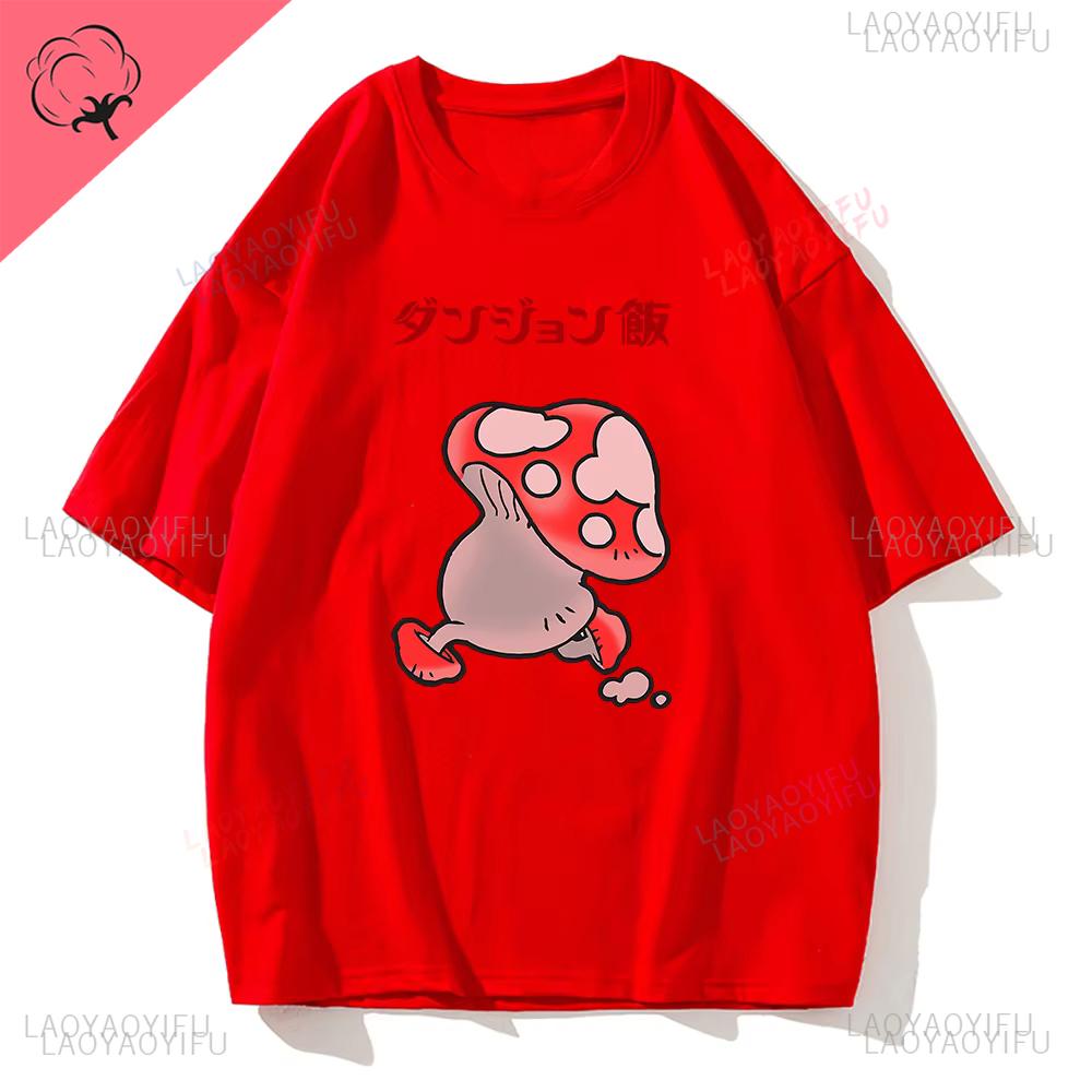 Delicious in Dungeon Meshi Laios Touden Printed T Shirt Fashion Men High Quality Mushroom Unisex Vintage Cartoon Cotton Tops Tee