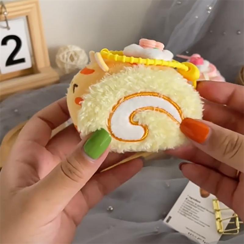 Cute Creative Swiss Roll Cake Plush Doll Toy Dessert Keychain Bag Pendant Backpack Hanging Ornaments Keyring Girl Birthday Gifts