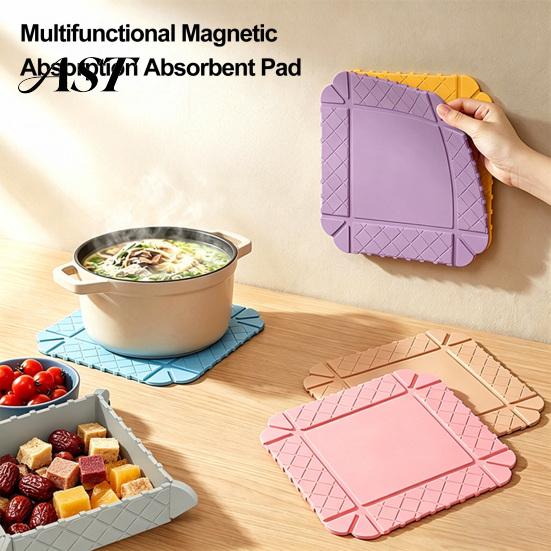 Portable Camping Food Container Foldable Silicone Magnetic Mat, Heat Resistant Hot Pad, Waterproof Pot Holder Non-slip Trivet for Kitchen Dining