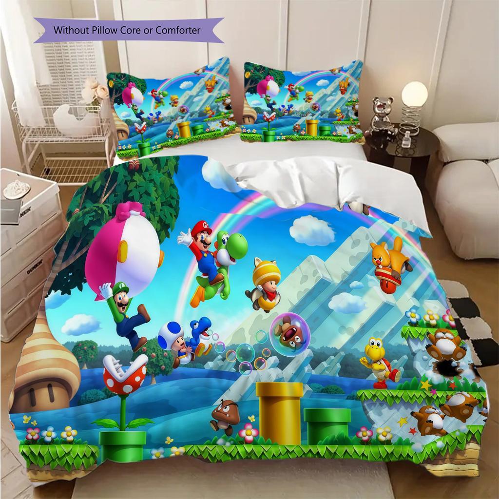 Super Mario Bros Movie Set Threepiece Set 1 Duvet Cover 2 Pillowcase Without Core Bedding Set Christmas Birthday Gift