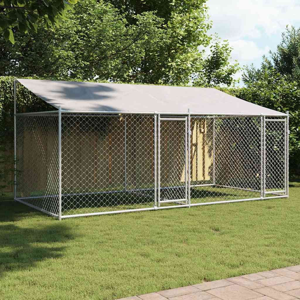 Vidaxl Klatka Dla Psa, Z Dachem I Drzwiami, Szara, 4X2X2 M, Stal
