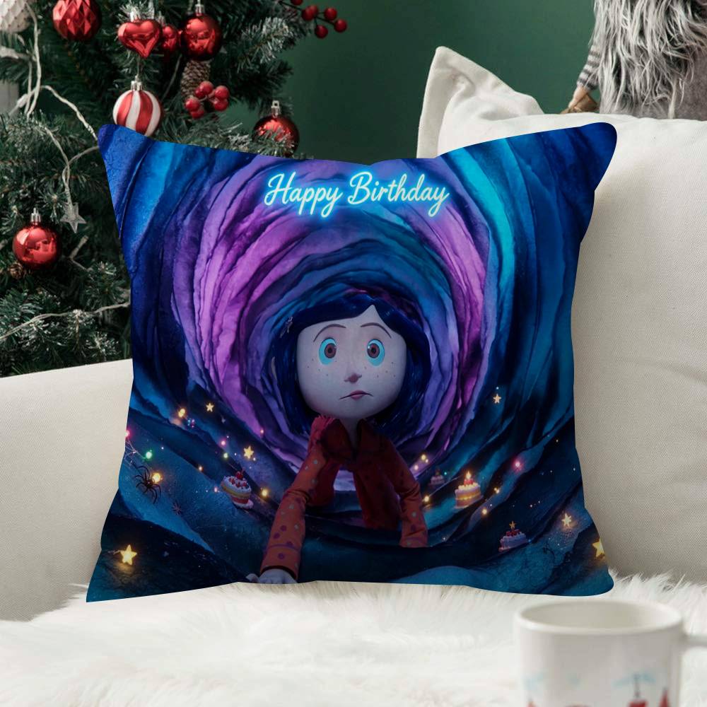 Horror Cartoon CCoralined Theme Pillow Case Plush Fabric Soft Double Sided Print Sofa Cushion Cover Throw Pillow Covers