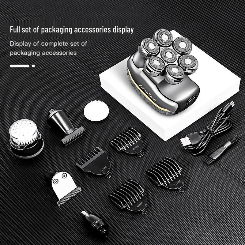 Немецкая точность 7-головочная электрическая бритва и машинка для стрижки волос для мужчин - Перезаряжаемая, многофункциональная бритва для бритья головы