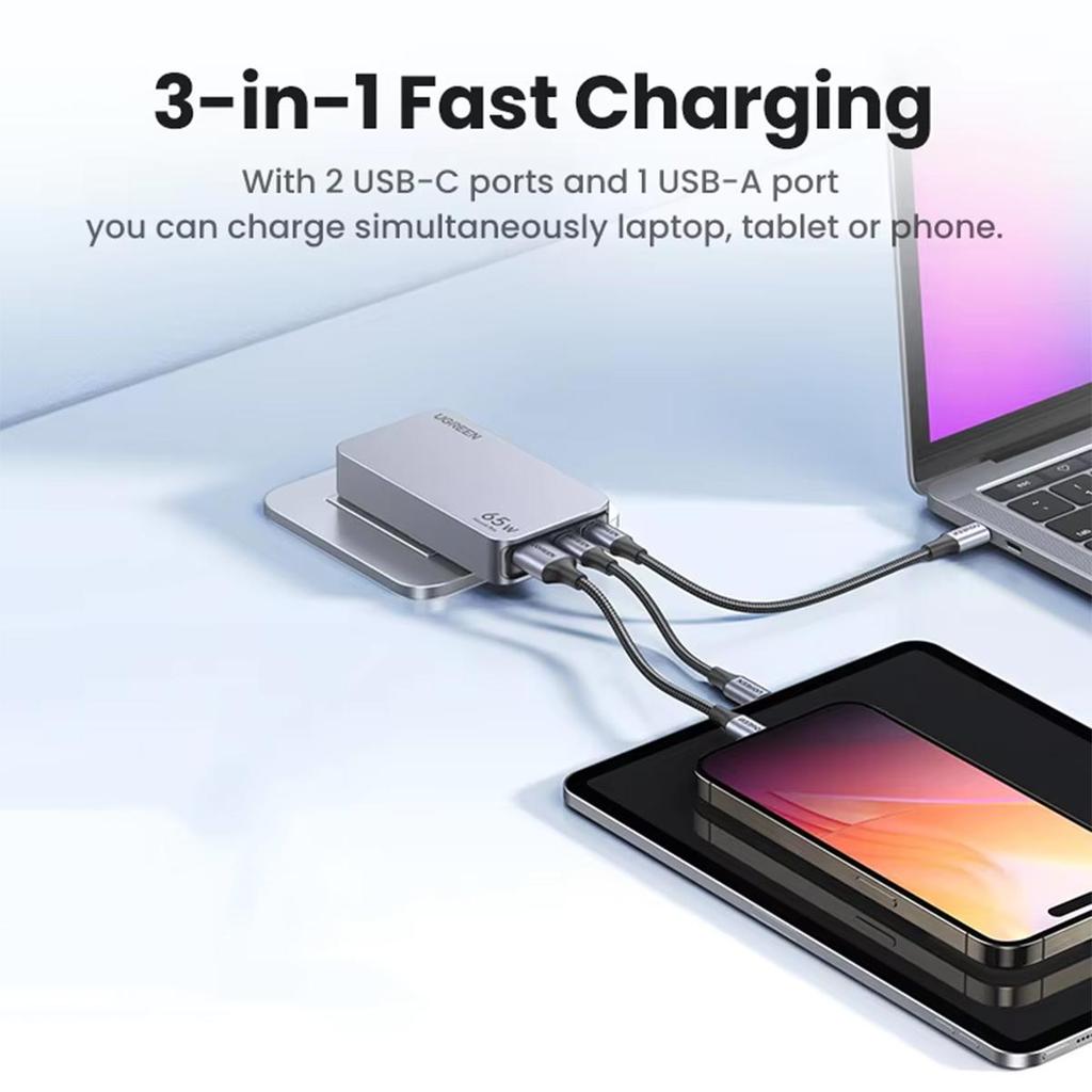 Ugreen 65W Gallium Nitride Charger PD Multi Port Type-C Fast Charging Head Compatible with Apple 16, MacBook Pro, Notebook