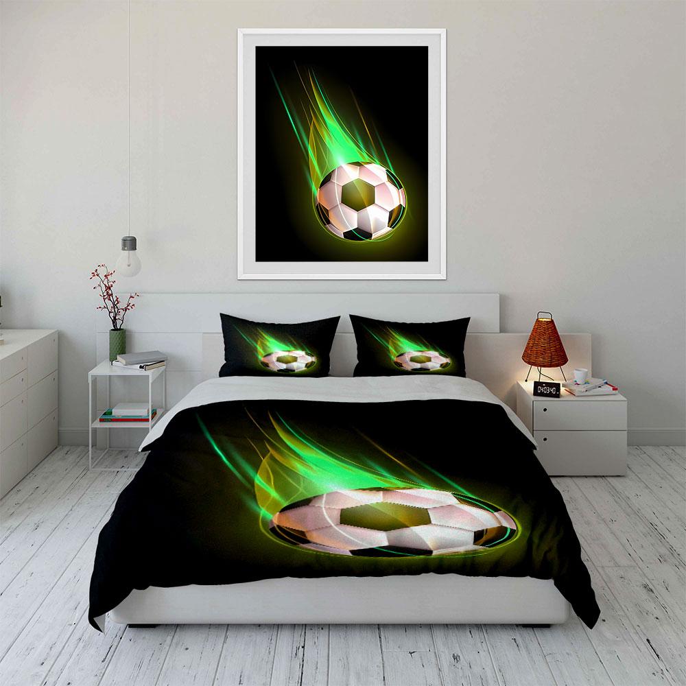 Soccer ball with flames. Bedding sets Duvet cover sets Duvet covers Pillowcases(1*Duvet Cover 2*Pillowcases without duvet insert)