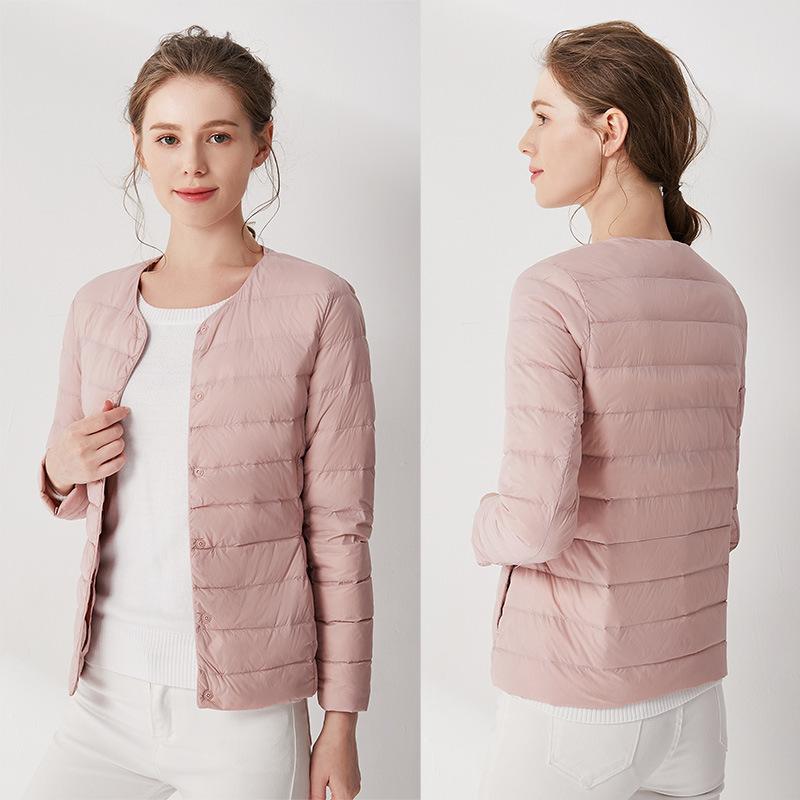 Autumn and winter new women's collarless down jacket light and convenient round neck slim short women's down jacket